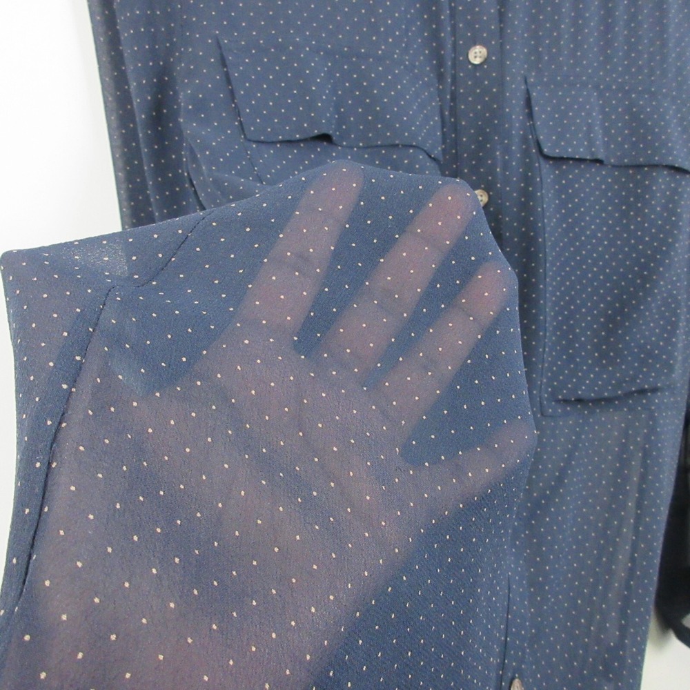 Club Monaco 100% Silk Polka dot Button Front Blouse Women S Navy Sheer 94 - Picture 5 of 9